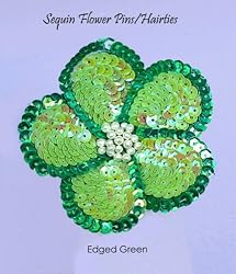 Sequin Flower Pin / Hair Tie ~ Edged Green