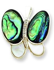 Sterling Silver Cz Mother Of Pearl & Abalone Pin
