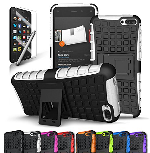 Fire Phone Case, CINEYO(TM) heavy Duty Rugged Dual Layer Case with kickstand (Amazon Fire Phone Case Black) (Black) (White)