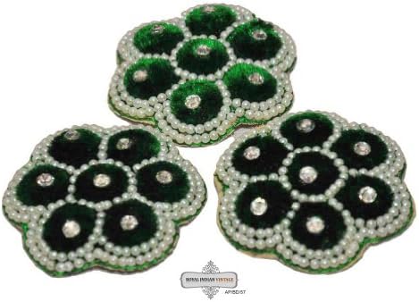 Green Craft Patch Indian Floral Design Velvet Sewing Fabric Handmade Dress Applique 2 Pcs
