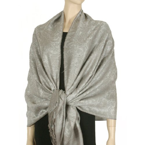 Whole Paisley Jacquard Pashmina (Silver Gray)