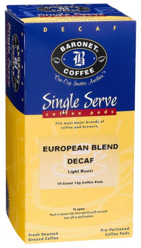 Baronet Coffee Decaf European Blend Mega Coffee Pods, 16-Count Boxes (Pack of 4) by Coffee Pods