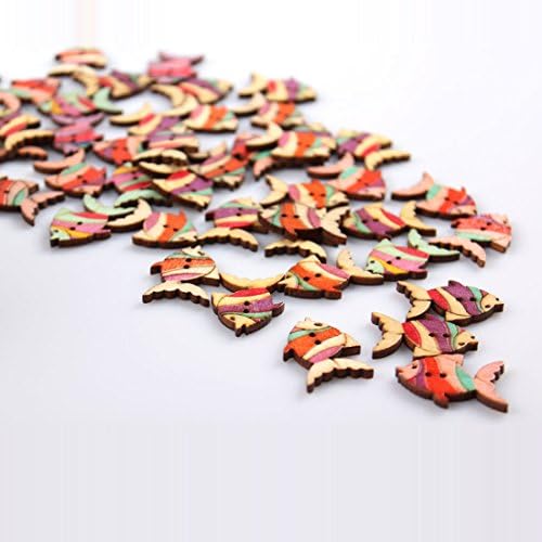 50PCs Wooden Buttons Tropical Fish Pattern