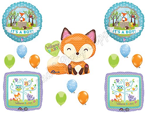 It's A Boy Woodland Friends Baby Shower Balloons Decoration Supplies Fox Chevron