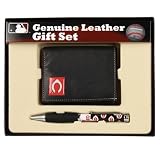 Cincinnati Reds Leather Tri-Fold Wallet & Comfort Grip Pen Gift Set