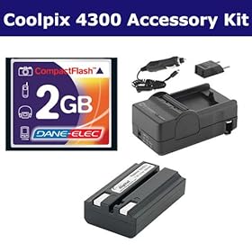 Nikon Coolpix 4300 Digital Camera Accessory Kit includes: T44654 Memory Card, SDENEL1 Battery, SDM-133 Charger