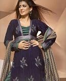 Wedding Deep Blue Faux Crepe Churidar Kameez Unstitched Dress Material with Dupatta