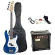 Austin Bazaar 43" Electric Bass with 15 Watt Amp Combo - Metallic Blue