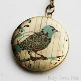 Bird on Branch Modern Floral Locket Necklace - Brass Photo Locket Pendant