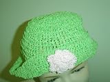 Ht56, Hand Crocheted Lime Green Color Rayon Cotton Gimp Floppy Hat with Crocheted White Gimp Rosette for Children Women and Teens