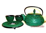 Japanese Cast Iron tea pot tea set/ Pine Green