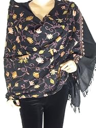Black Embroidered Kashmir Wrap Classic Cashmere Fashion Designer Shawl Stole