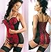 Moonight Retro Underwire Corset Lingerie Chemise Set with G0string & Garters (XL, Red&Black)
