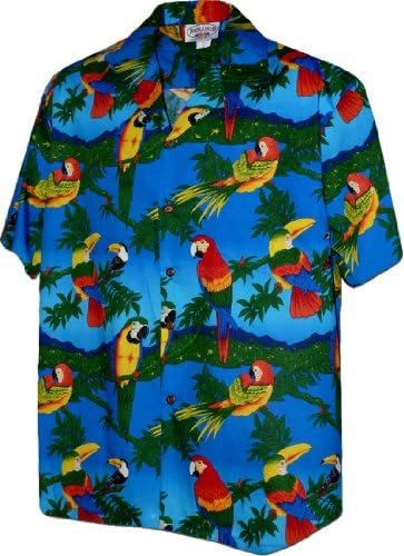 Parrots and Toucans Men's Tropical Shirt Blue 4XL