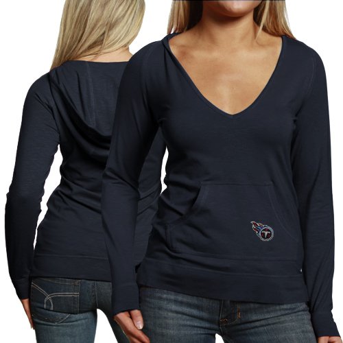 Cutter & Buck Tennessee Titans Ladies Social Hooded Premium Long Sleeve T-Shirt - Navy Blue (X-Large)