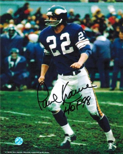 Paul Krause Autographed/Hand Signed Minnesota Vikings 8x10 Photo Inscribed ''HOF 98''