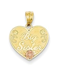 14k Two-tone Big Sister Heart Pendant, Best Quality Free Gift Box Satisfaction Guaranteed