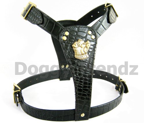 LEATHER DOG HARNESS CROC EMBOSSED STAFFORDSHIRE BULL TERRIER STAFFY