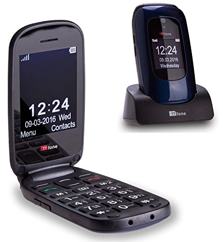TTfone Lunar Big Button Simple Easy Clamshell Flip Sim Free Mobile Phone (Blue)