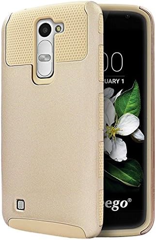 LG K7 Case, LG Tribute 5 Case, Sophia Shop Hard Plastic Silicone Protective Case Rubber Bumper Slim Heavy Duty Dual Layer Hybrid Shockproof Cover For LG K7/LG Tribute 5(Gold+Gold)