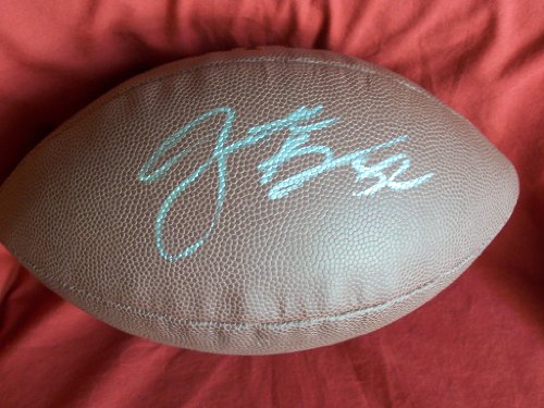 Jon Beason Autographed NFL Wilson Composite Football, Carolina Panthers, Miami Hurricanes, Proof Photo of Jon Signing for Us.