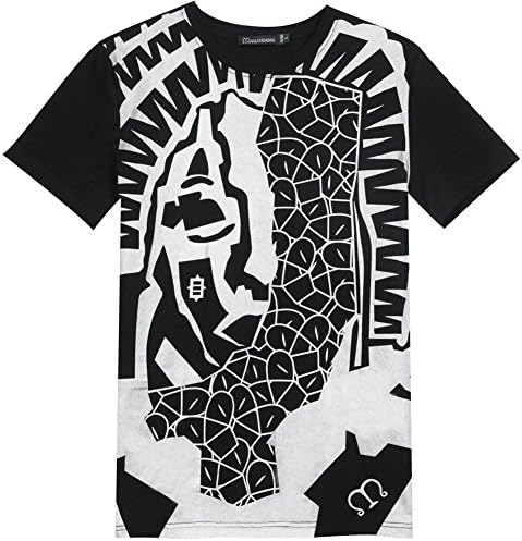 ANZINYI Men's Cotton Abstract Style Print Simple T shirts Size 4XL Black