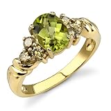 Distinctively Pretty 1.61 cts Oval Checkerboard Cut Peridot Diamond Ring 14Kt Yellow Gold