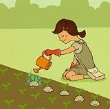 Girl Watering Vegetable Garden - 36"W x 36"H - Peel and Stick Wall Decal by Wallmonkeys