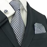 Landisun 91C Navy Blue Polka Dots Mens Silk Tie Set: Tie+Hanky+Cufflinks