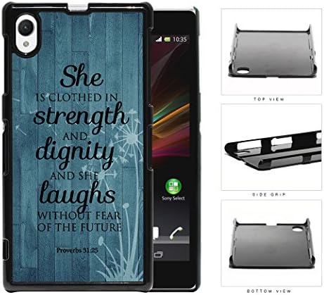 Proverbs 31:25 Bible Verse Religion with Teal Wood Grunge Background NUE Designs Hard Plastic Snap On Cell Phone Case Sony Xperia Z1