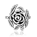 Chuvora 925 Sterling Silver 20 mm Vintage Style Detailed Rose with Leaves Ring - Nickel Free Size 7