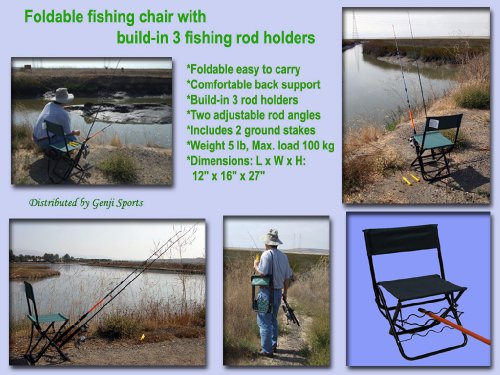 Genji Sports Foldable Fishing Chair with Build-In 3 Rod Holders