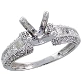 14k White Gold Semi-Mount Diamond Ring, w/ 0.78 Carat Brilliant Cut & Invisible Set Diamonds, 1/4 in. (6mm) wide