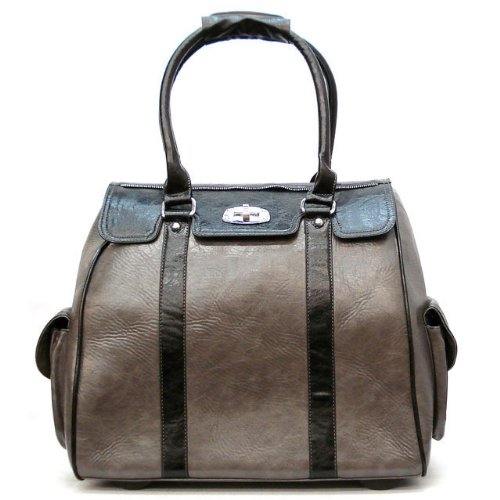 Ladies Grey Black Leather Like Rolling Computer Laptop Bag Brief Case (fits 15
