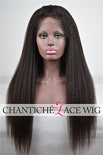 Chantiche® Glueless Italian Yaki Silk Top 4x4" Full Lace Wigs For Black Women 100% Indian Remy Human Hair Wigs with Baby Hair 130% Density Medium Size Cap 20 Inches Natural Color