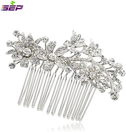 Butterfly Hair Pins Flower Hair Comb Bridal Wedding Jewelry Women Hair Accessories Austrian Crystals Combs 2256R (Silver)