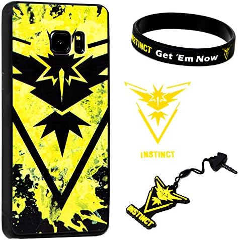 Galaxy S7 Edge Case w/ Pokemon Go [Team Instinct Theme] Yellow (1) + Silicone Bracelet (1) + Audio Plug Charm (1) + 2"Decal