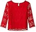 My Michelle Girls' Big Long Sleeve Lace Top with Necklace and Keyhole Back