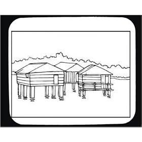Mouse Pad with "black and white", dwelling, flood, Asia, "long houses", water, Malaysia, protected, stilts
