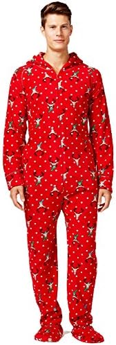 Family Pajamas Men's Holiday Jumpsuit, Red Reindeer, Large