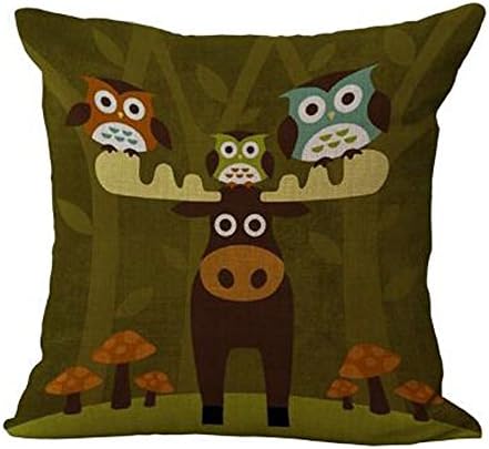 The Animal Fox Bike Owl Throw Pillow Case Cushion Cover Decorative Cotton Blend Linen Pillowcase for Sofa 18 "X 18 " (1) ¡­ (Cute cartoon owl standing cow)