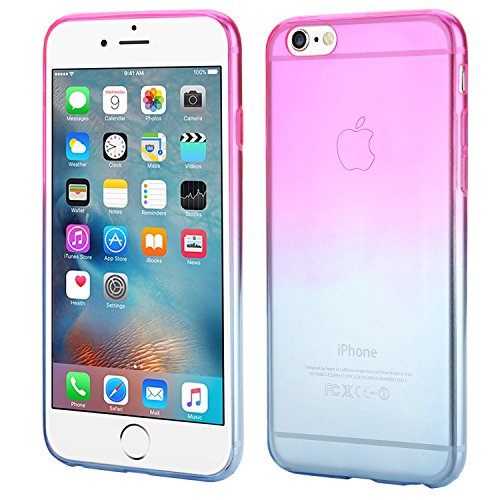 iPhone 6S Case, Dealgadgets Ultra Soft Colorful Clear Shell Slim Crystal TPU gel Case with Gradient Ramp Design Bumper Defender Cover for Apple iPhone 6S 4.7 inch (Fuschia/Blue)