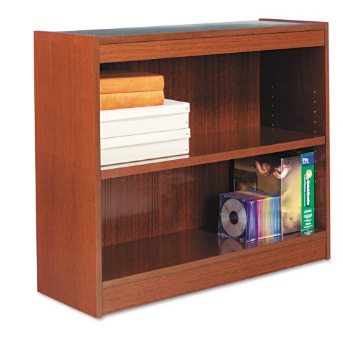 Alera Square Corner Bookcase, Finished Back, Wood Veneer, 2-Shelf, 36 W by 11-3/4 D by 30 H, Medium Cherry On Sale