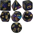 Polyhedral 7-Die Borealis Dice Set - Royal Purple with Gold