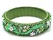 Handmade Style Forest Green Ribbon Bangle Bracelet with Sequin Crystal Beads