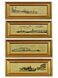 IMAGE OF Antique Reproduction Framed Artwork of Venice, Set of 4 Vintage Framed Horizontal Italian Engravings