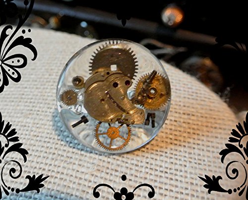 Time around My Finger: Round watch crystal Ring with watch parts