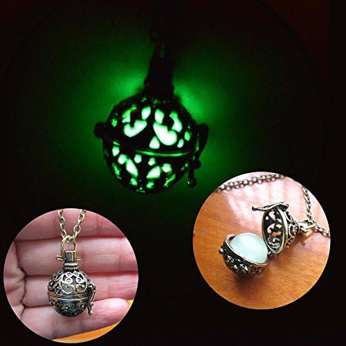 Pretty Lee Glowing Orb Necklace Glow Locket Steampunk Fairy Jewelry Antiqued Silver Bronze Angels Breath Prayer Locket