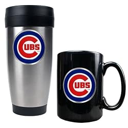 Chicago Cubs MLB Stainless Steel Travel Tumbler & Black Ceramic Mug Set - Primary Logo by Great American Products