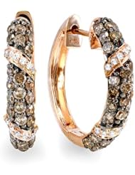 1.00 Carat (ctw) 14K Rose Gold Brilliant Round White & Champagne Diamond Ladies Hoop Earrings 1 CT